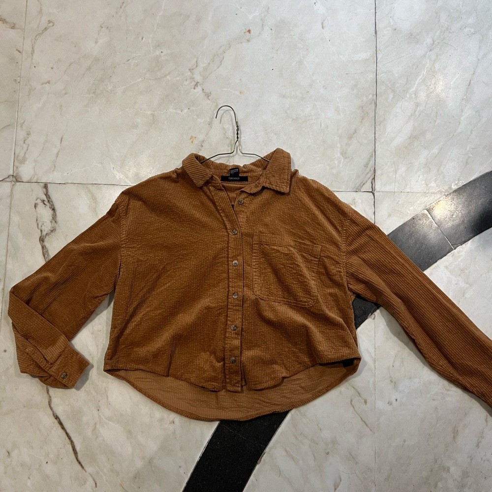 Brown Crop Top Button-Up Shirt